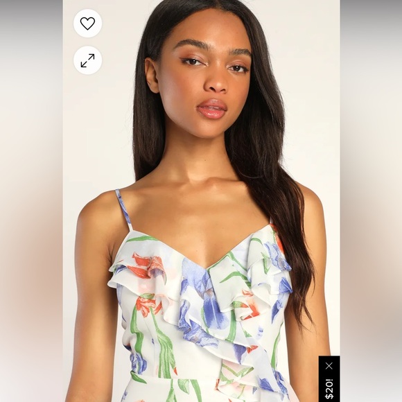 Lulus Elegant Bliss White Floral Print Ruffled Sleeveless Maxi Dress size l - Picture 2 of 7